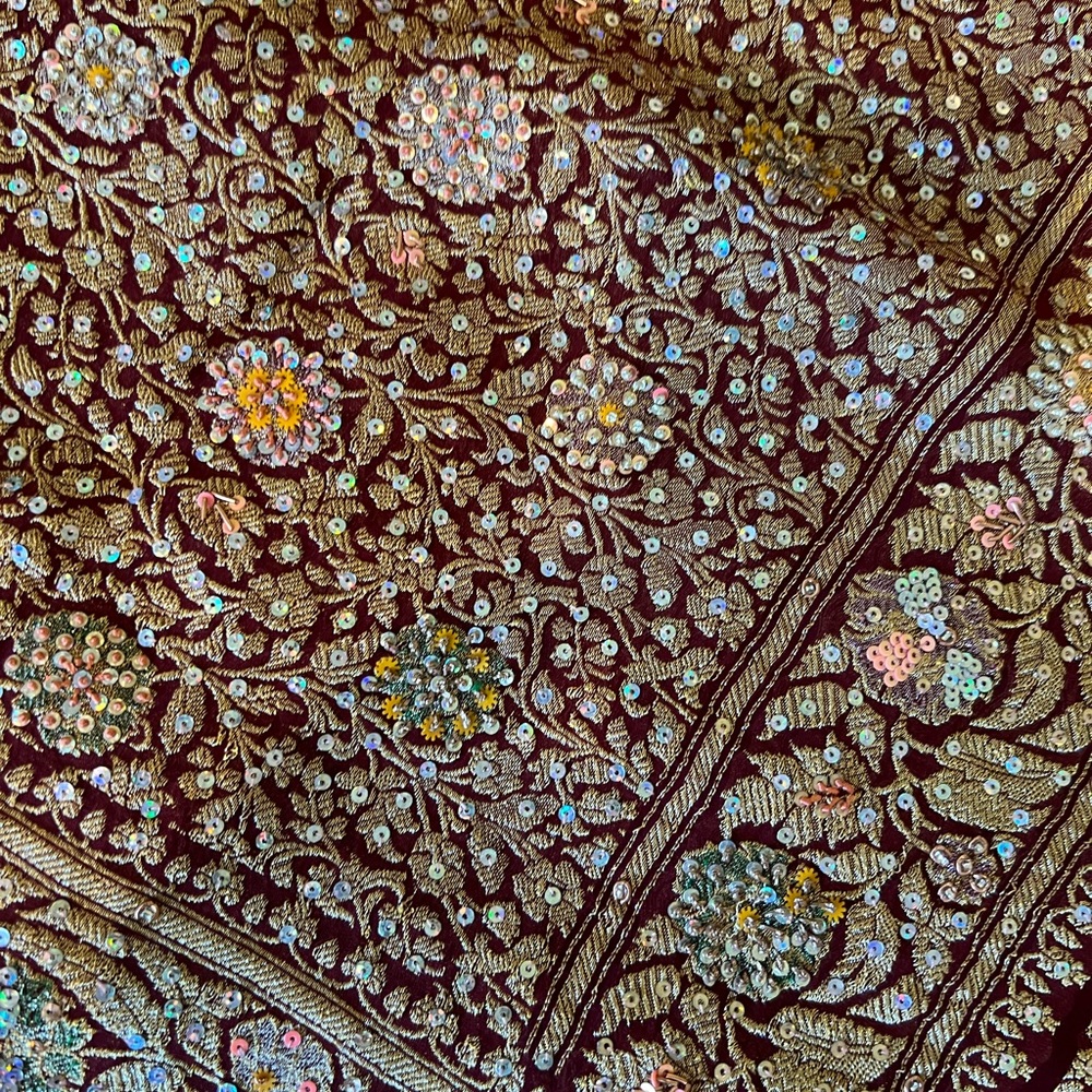 Brown Banarsee saree with cut thread